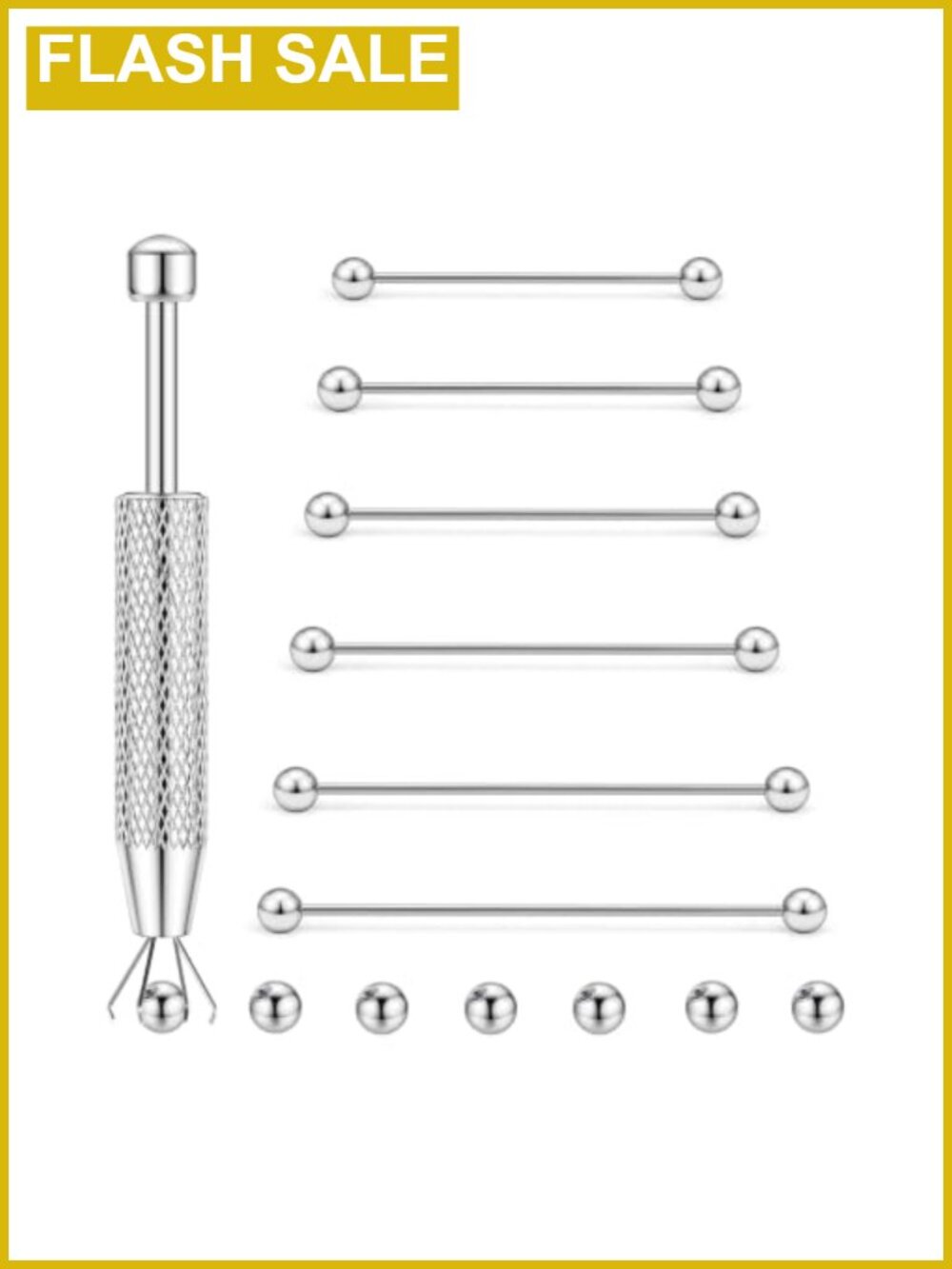 Stainless Steel Industrial Piercing Barbell Set 14G 16G Body Jewelry Kit
